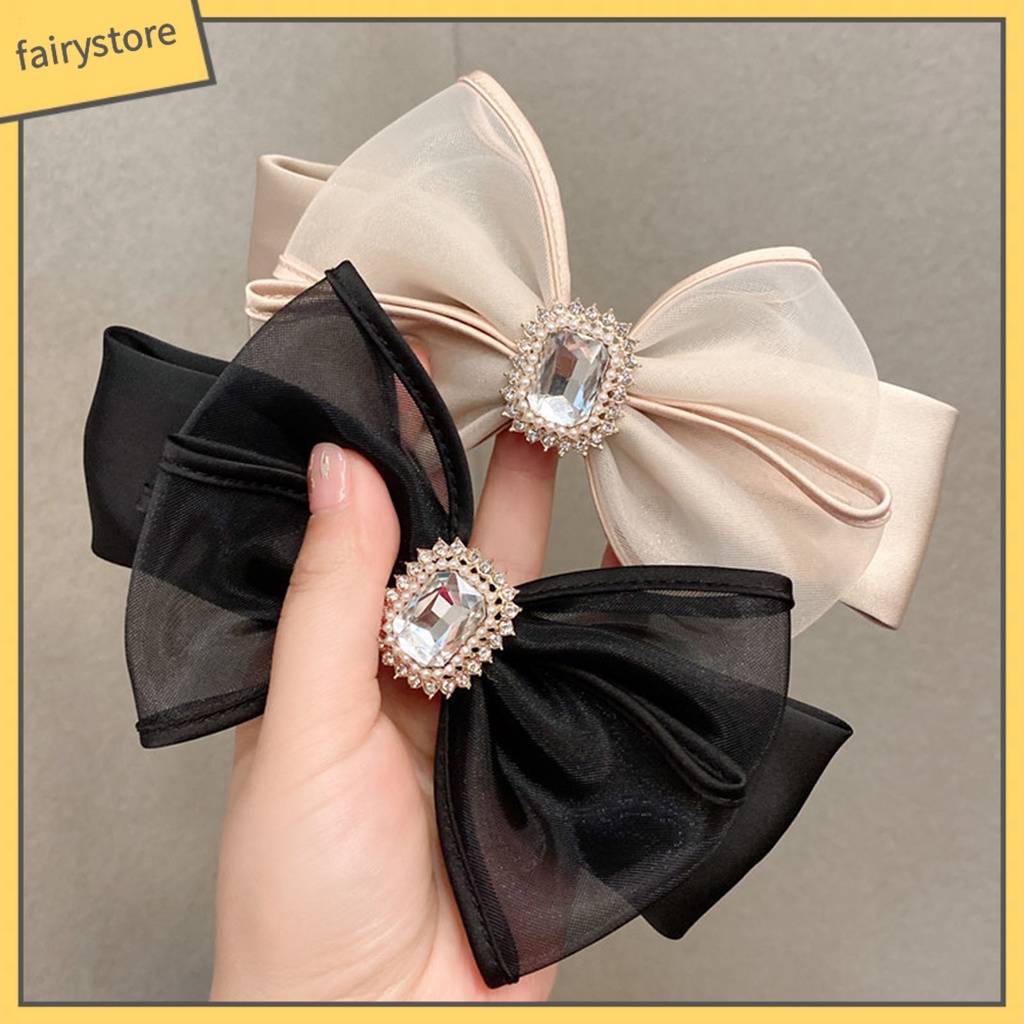 Kẹp Tóc Trang Trí Hình Nơ Lưới Đính Đá Phong Cách Hàn Quốc Ngọt Ngào