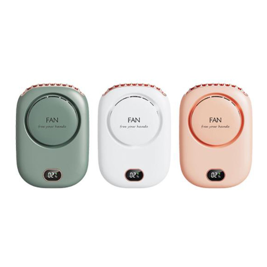 =Christmas=Lazy Neck Fan USB Digital Display Mini Leafless Fan Desktop Fan 3 Wind Speeds