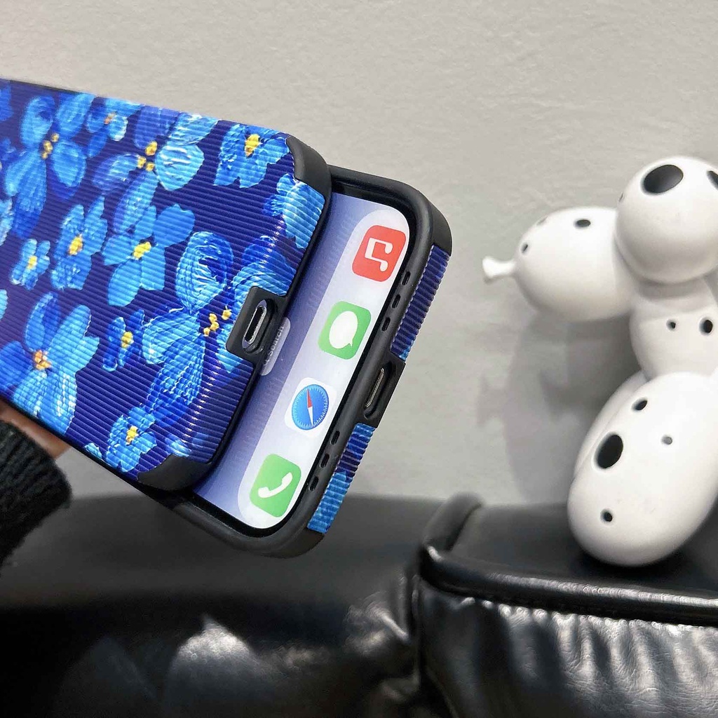 Ốp Điện Thoại Chống Sốc Bảo Vệ Ống Kính Họa Tiết Hoa Màu Xanh Dương Cho iPhone 11 Pro Max 12 13promax 14 XS XSMAX 7P 8P