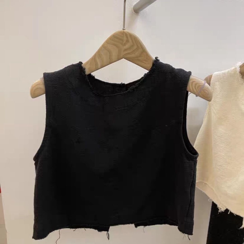 Áo Cotton Lanh Cổ Tròn Không Tay Thời Trang Xuân Hè Hàn Quốc 2023 Cho Nữ