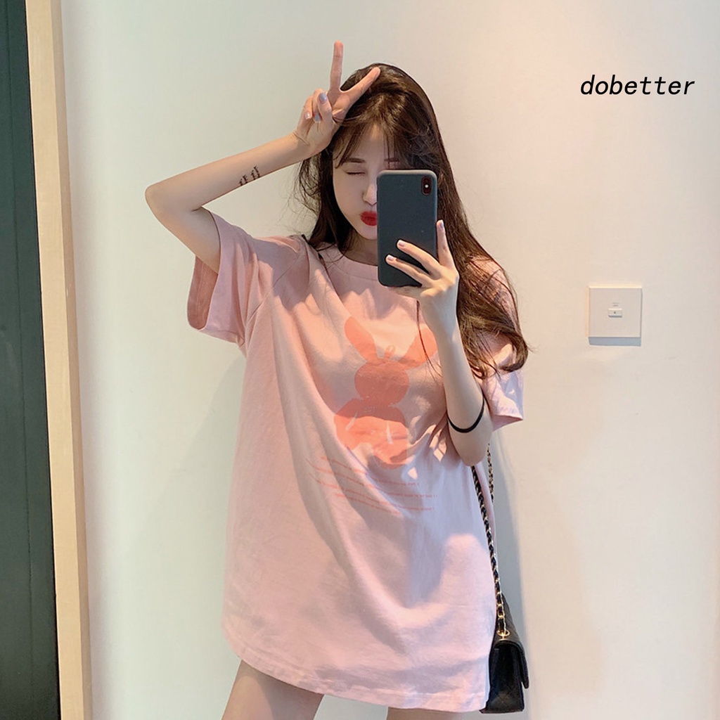 Áo Thun Nữ Cổ Tròn Dáng Rộng In Họa Tiết Hoạt Hình Phối Màu Tương Phản Thời Trang Mùa Hè