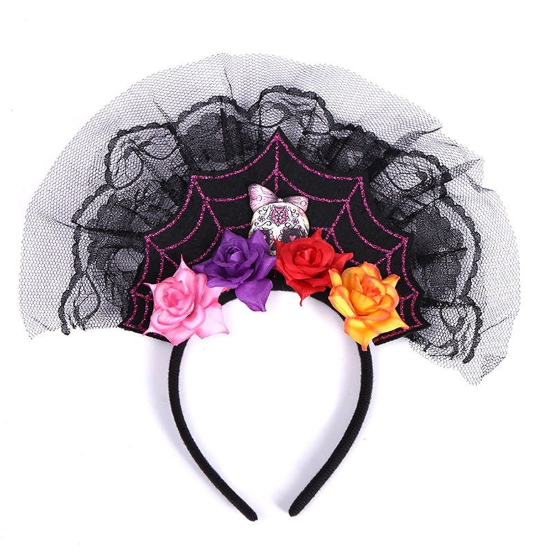 Flgo Băng Đô Hóa Trang Halloween Hình Đầu Lâu Nhện Phối Ren Hoa