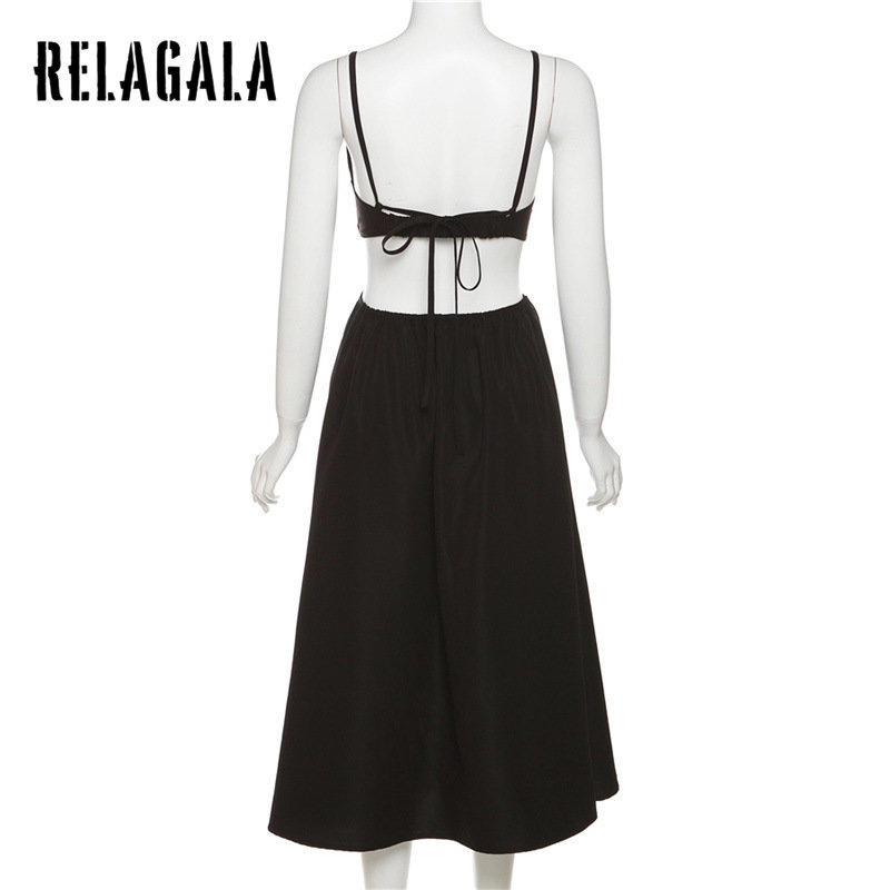 Đầm Midi Hai Dây Hở Lưng Màu Trơn Phong Cách Thời Trang Mới 2023 Dành Cho Nữ