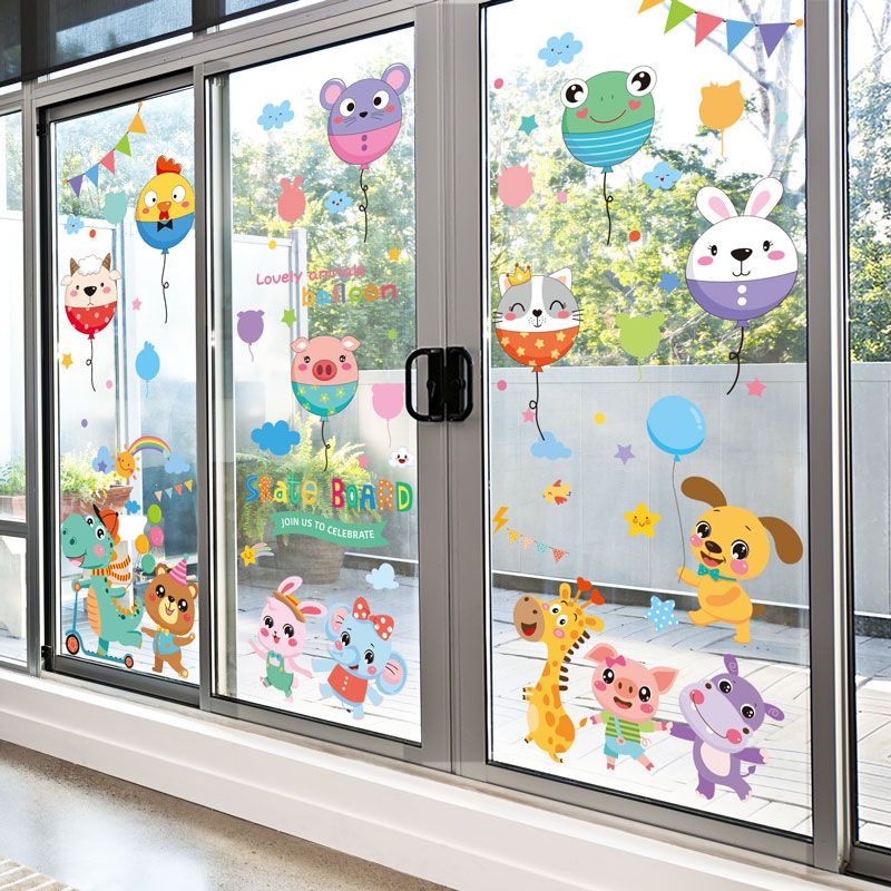 Miếng Dán Cửa Kính Hai Mặt Họa Tiết Hoạt Hình Sáng Tạo Trang Trí Nhà Trẻ