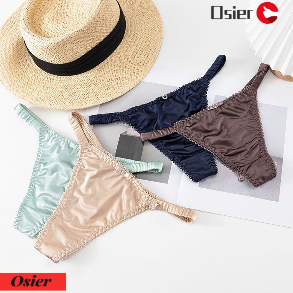 Quần Lót Satin Mỏng Lưng Thấp Màu Trơn Đính Nơ 1 Cái Cho Nữ