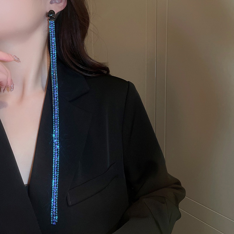 Bông Tai Mạ Bạc 925 Dáng Dài Đính Kim Cương Giả Phong Cách Âu Mỹ Sang Trọng