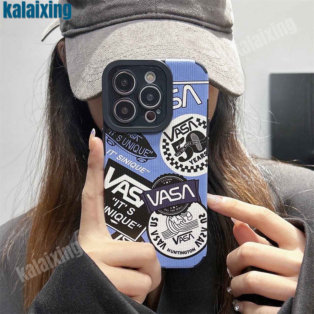 Ốp Điện Thoại Da Mềm Họa Tiết VANS Màu Xanh Dương Cho iPhone 11 12 13 14 Pro Max 14 Plus Xs Max X XR 7 8 Plus