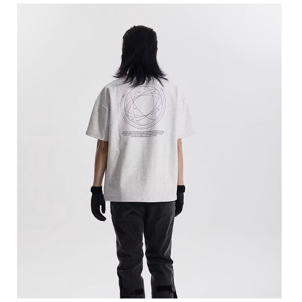 Hàng Mới Về Mới Áo Thun Tay Ngắn Họa Tiết Đường Ray Hình Học Thời Trang Cao Cấp Cho Nam Nữ