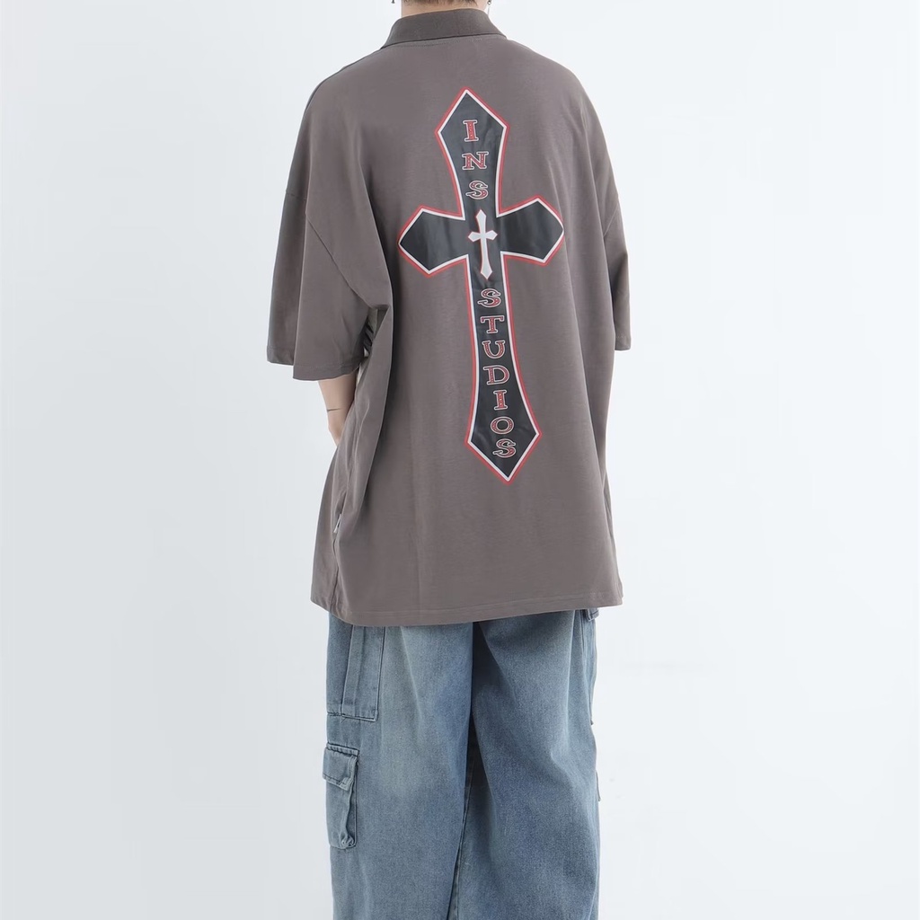 Áo Thun polo Tay Ngắn Dáng Rộng In Hình Phong Cách Đường Phố Mỹ Thời Trang Mùa Hè Cho Nam