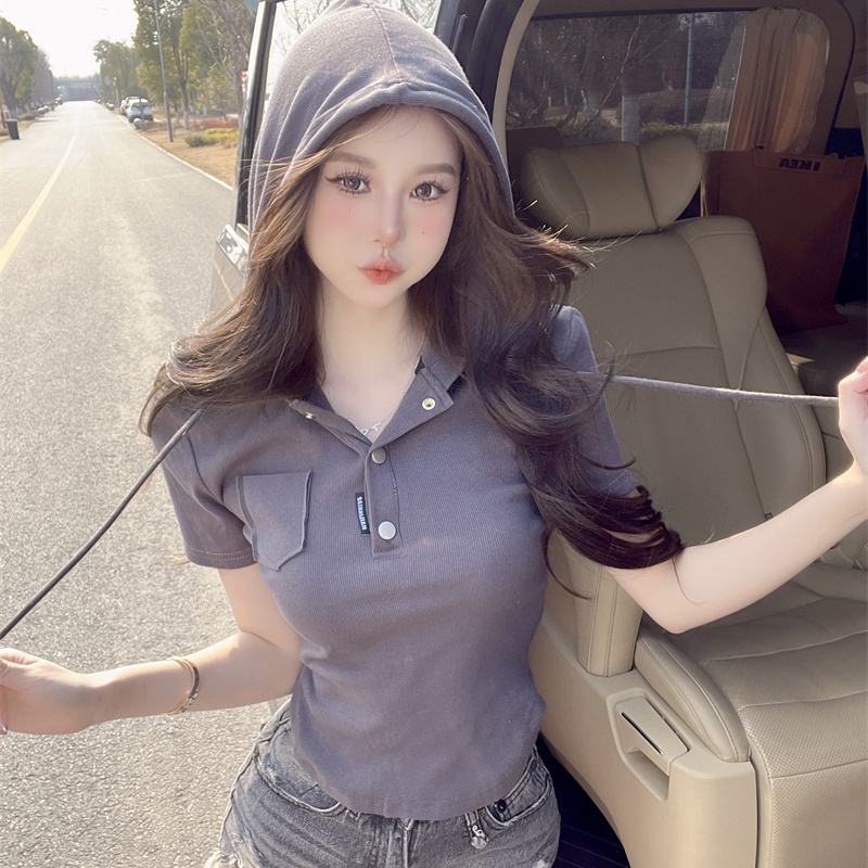COZOK Áo Thun Ngắn Tay Có Mũ Trùm Đầu Thời Trang Dành Cho Nữ