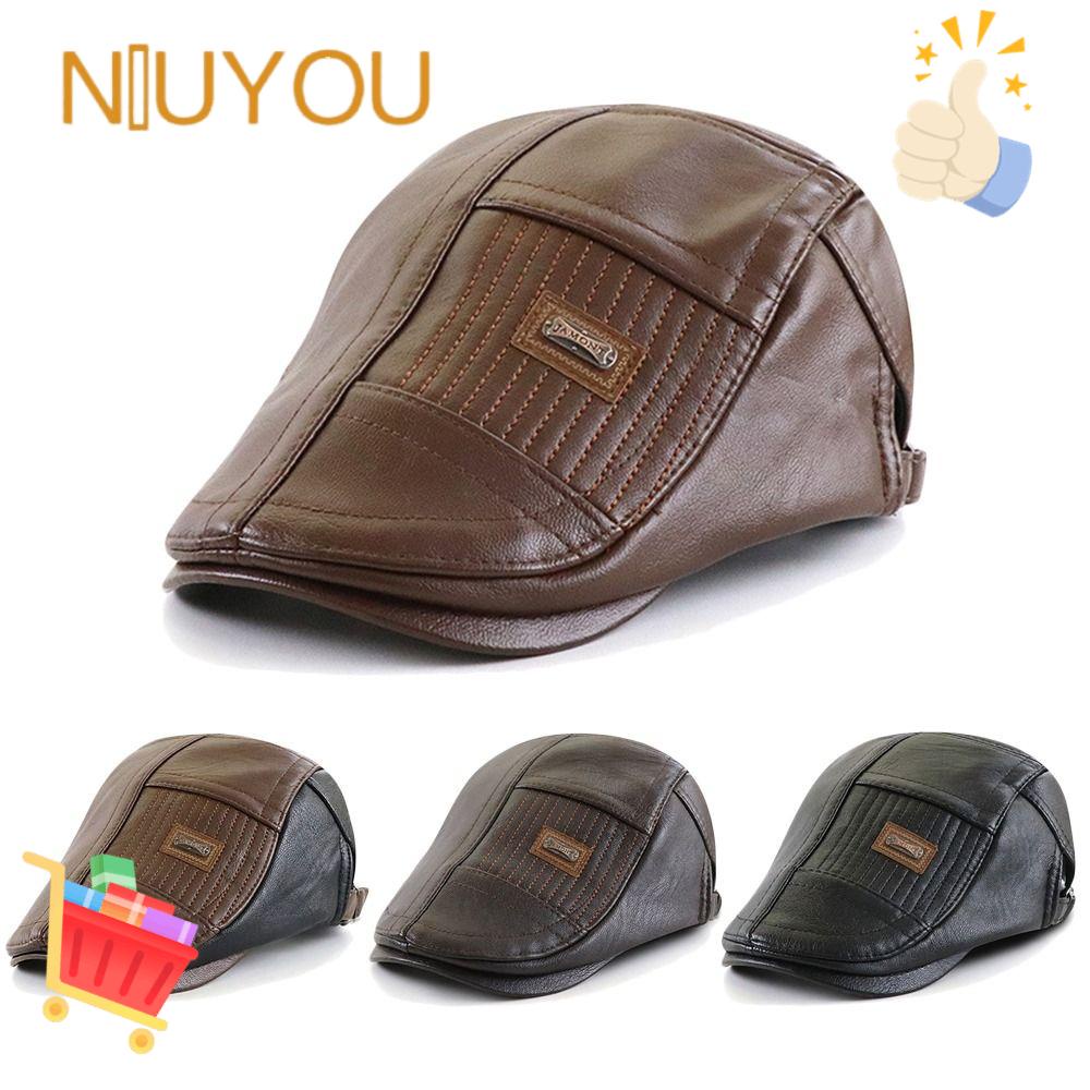Mũ Beret Da PU Lót Nhung Giữ Ấm Thời Trang Cho Nam