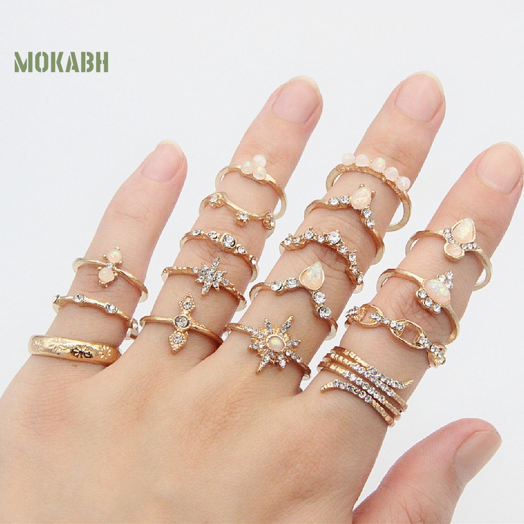 [Mok Abh] set 17 Nhẫn Đeo Giữa Ngón Tay Theo Phong Cách Bohemian