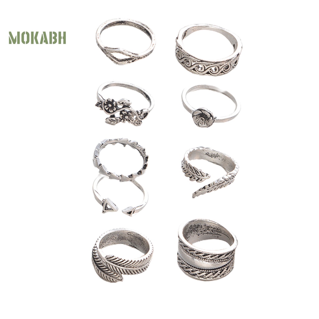 9 Nhẫn Đeo Khớp Ngón Tay Họa Tiết Hình Hoa Lá Theo Phong Cách Vintage
