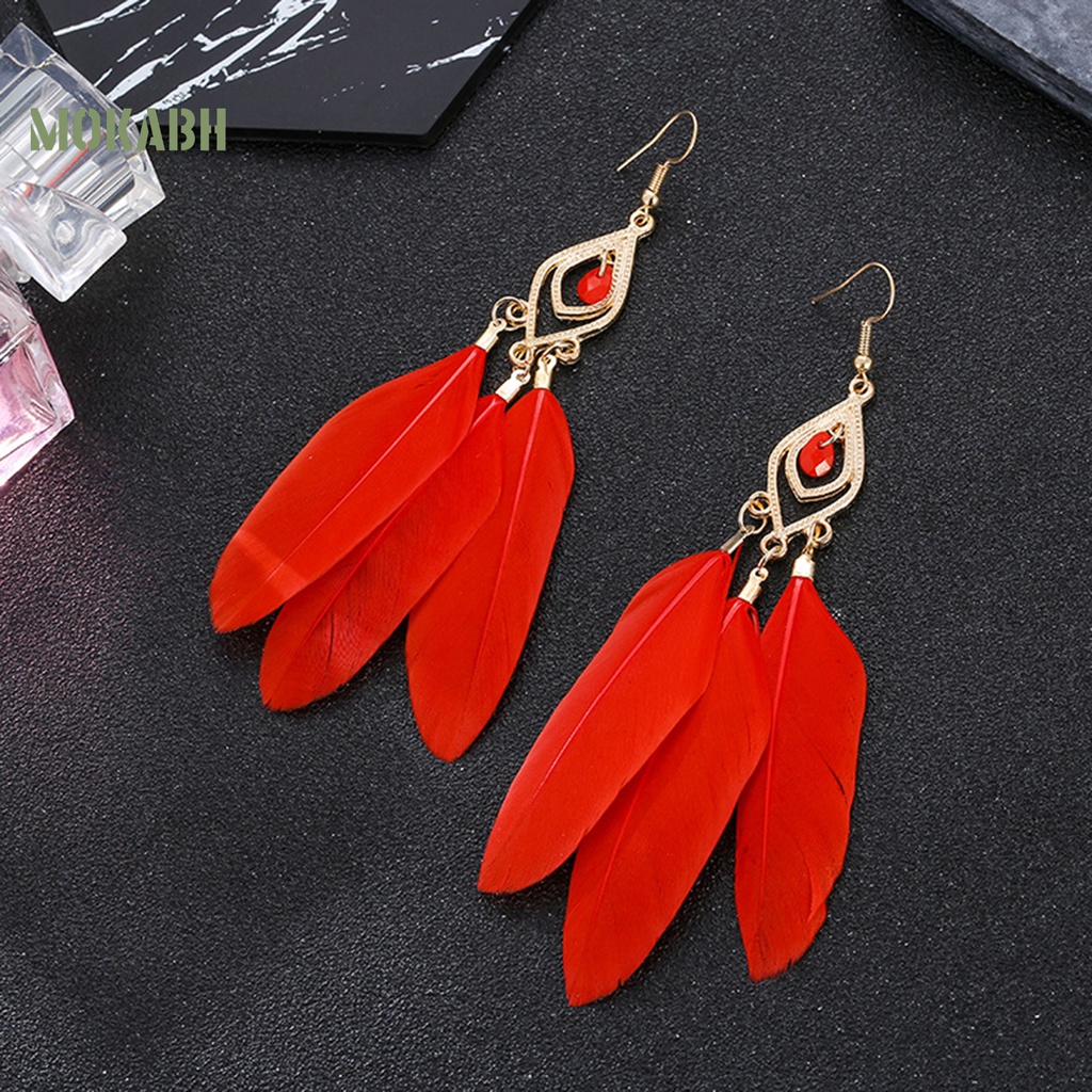 [Mok Abh] Bông Tai Gắn Lông Vũ Theo Phong Cách Du Mục