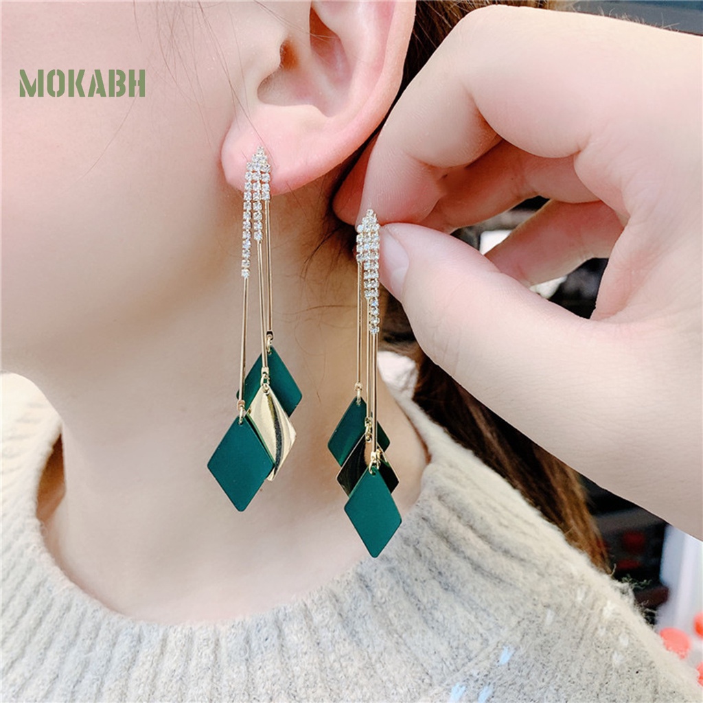 1 Cặp Bông Tai Tua Rua Đính Đá Màu Sắc Tương Phản Phong Cách Bohemian