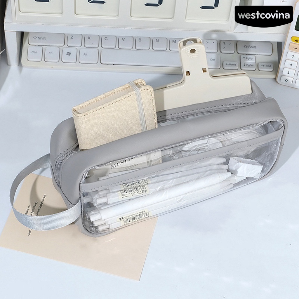 [WSTN]✎Túi Đựng Bút Chì Sức Chứa Lớn Trong Suốt Chống Thấm Nước Có Tay Cầm Tiện Dụng
