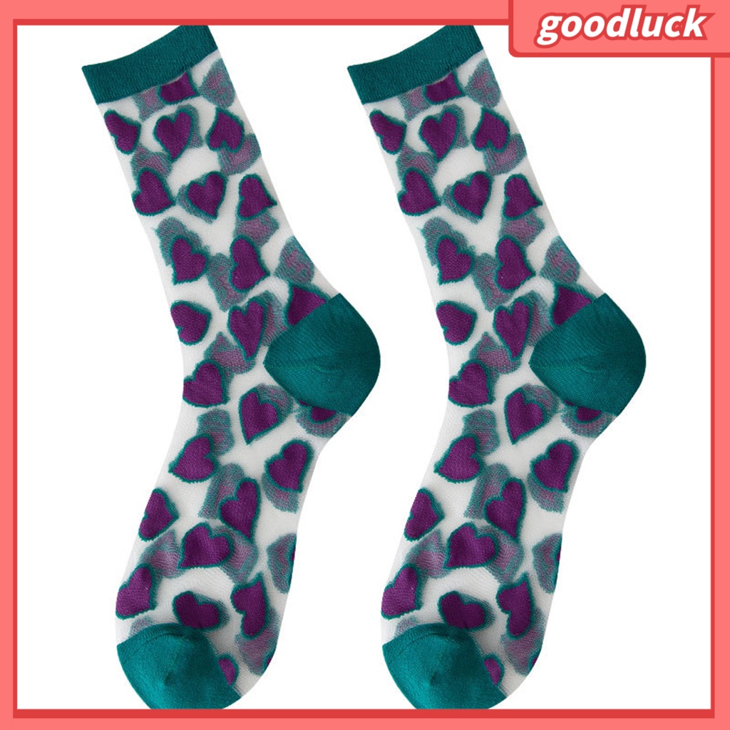 1 Đôi Tất Lụa Thủy Tinh Trong Suốt Co Giãn Chống Trượt Họa Tiết Trái Tim Cho Nữ