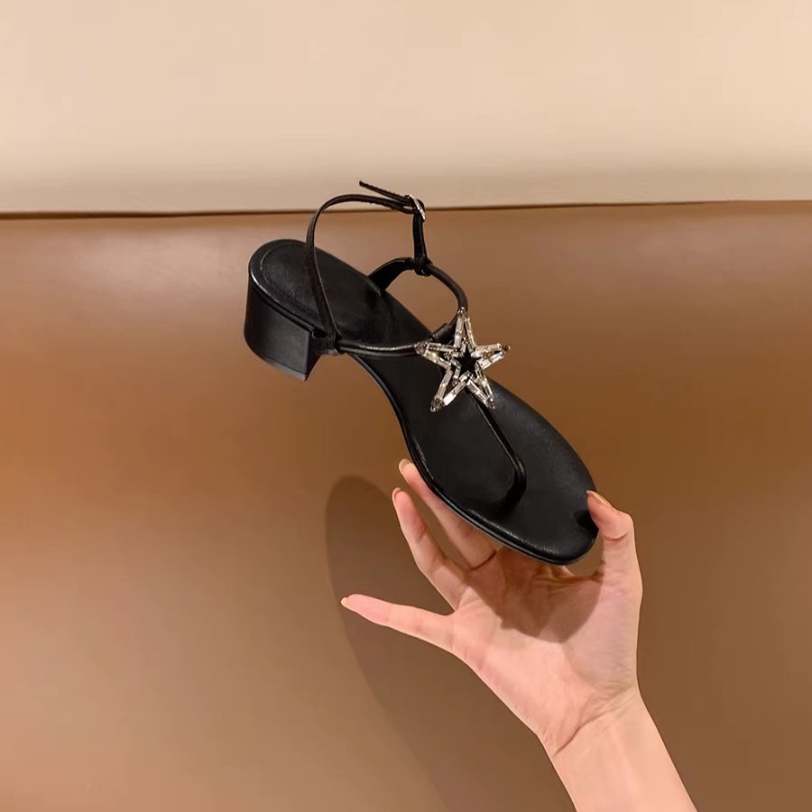 Duoya Dép Xỏ Ngón Đính Kim Cương Giả Dạng Lật Cao Gót Đơn Giản Dễ Phối Đồ @ - [Hàng Có Sẵn] [Hàng Có Sẵn]