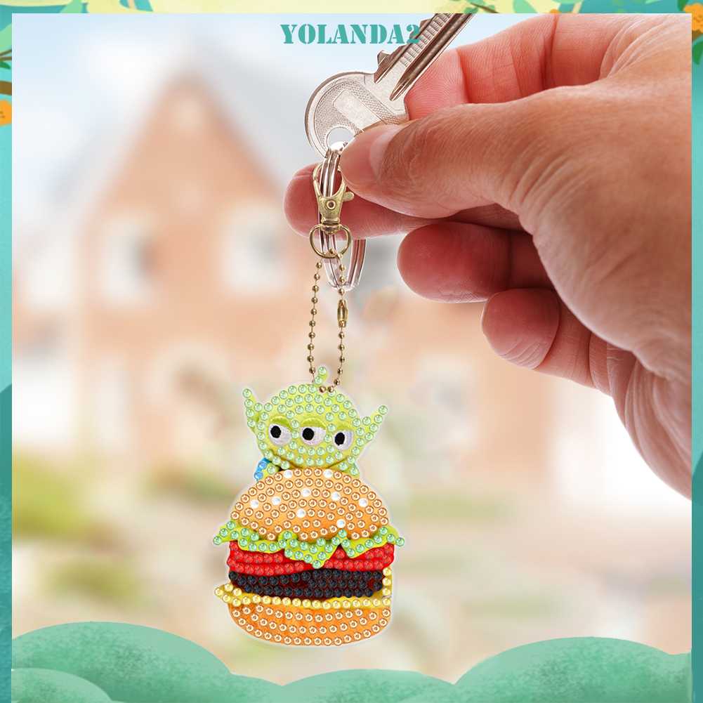 Móc Chìa Khóa Kim Cương 5D Họa Tiết Hoạt Hình Hai Mặt DIY Dành Cho Người Mới Bắt Đầu