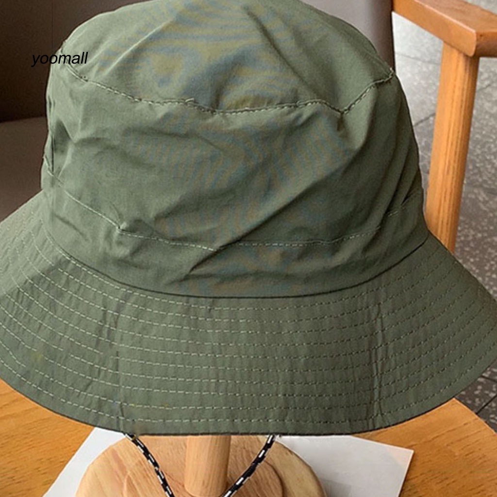 Nón Vành Tròn Màu Trơn Chống Gió Chống Nước Thoáng Khí Có Dây Cố Định Cho Nam Và Nữ