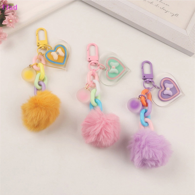 {Ffsd} Móc Khóa Banh Lông Xù Nhiều Màu Sắc Kẹo Ngọt Ngào Hình Trái Tim Đa Sắc *