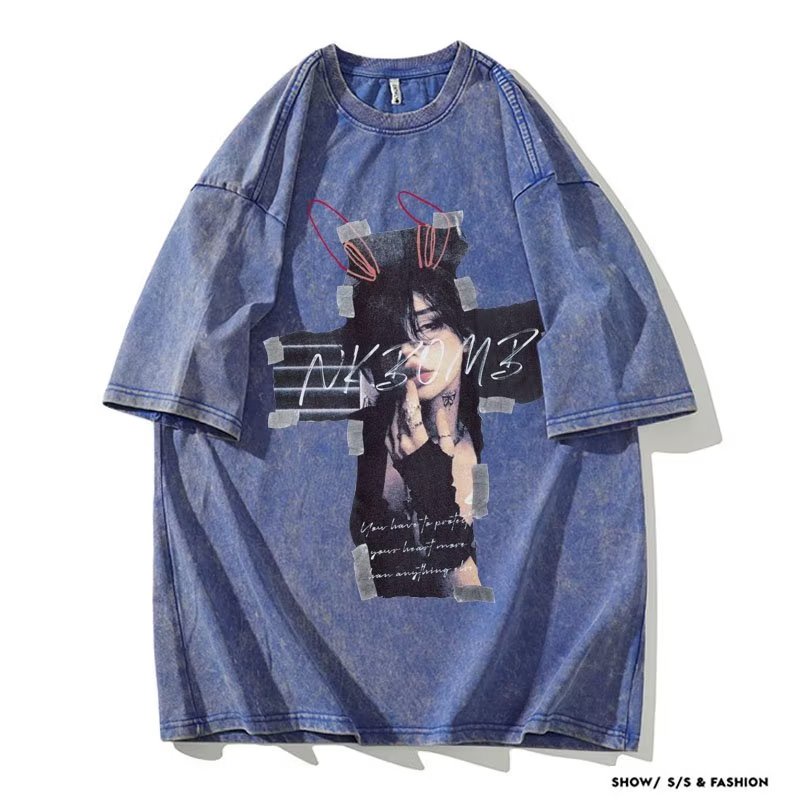 Áo Thun Tay Lỡ In Họa Tiết Phong Cách Hip Hop Âu Mỹ Thời Trang Đường Phố Mới 2023