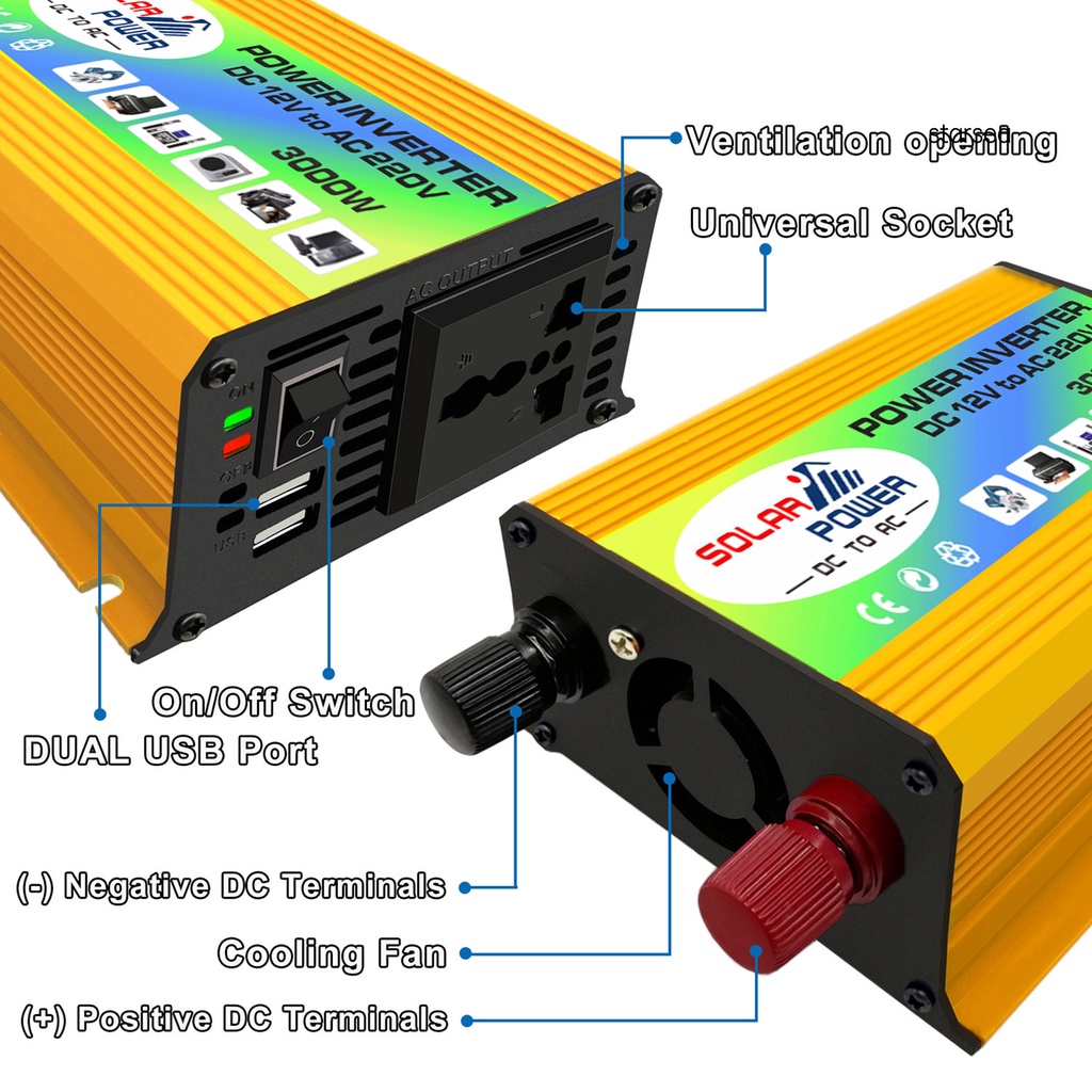 Tẩu Sạc Chuyển Đổi CA-3000W DC 12V Sang AC 220V Cho Xe Ô Tô