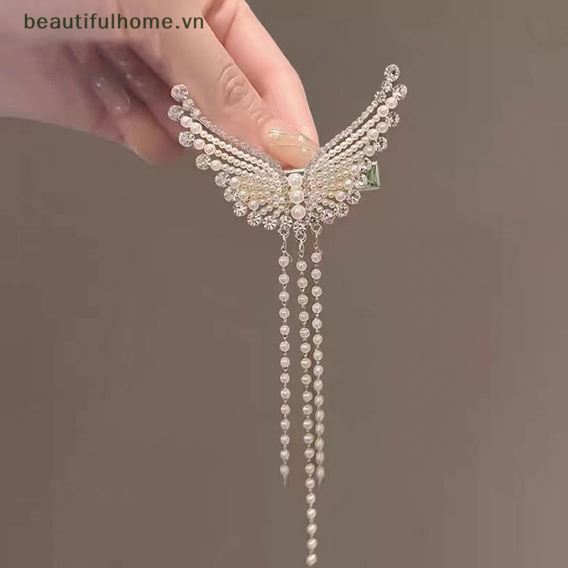 Kẹp Tóc Hình Cánh Thiên Thần Đính Đá &amp; Ngọc Trai Giả 1 Cái Cho Nữ