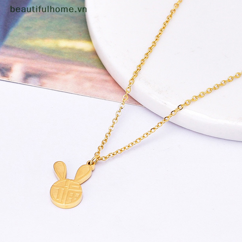 Vòng cổ Hai Mặt Bằng Thép Titan Mặt Hình Thỏ Hoàng Đạo Đơn Giản Thời Trang Cá Tính [beauty]