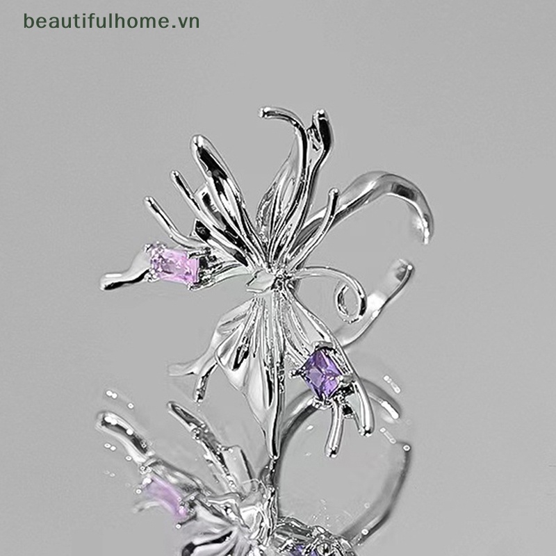 Nhẫn Hở Hình Bướm Bằng Kim Loại Tùy Chỉnh Phong Cách Punk Cổ Điển Y2K