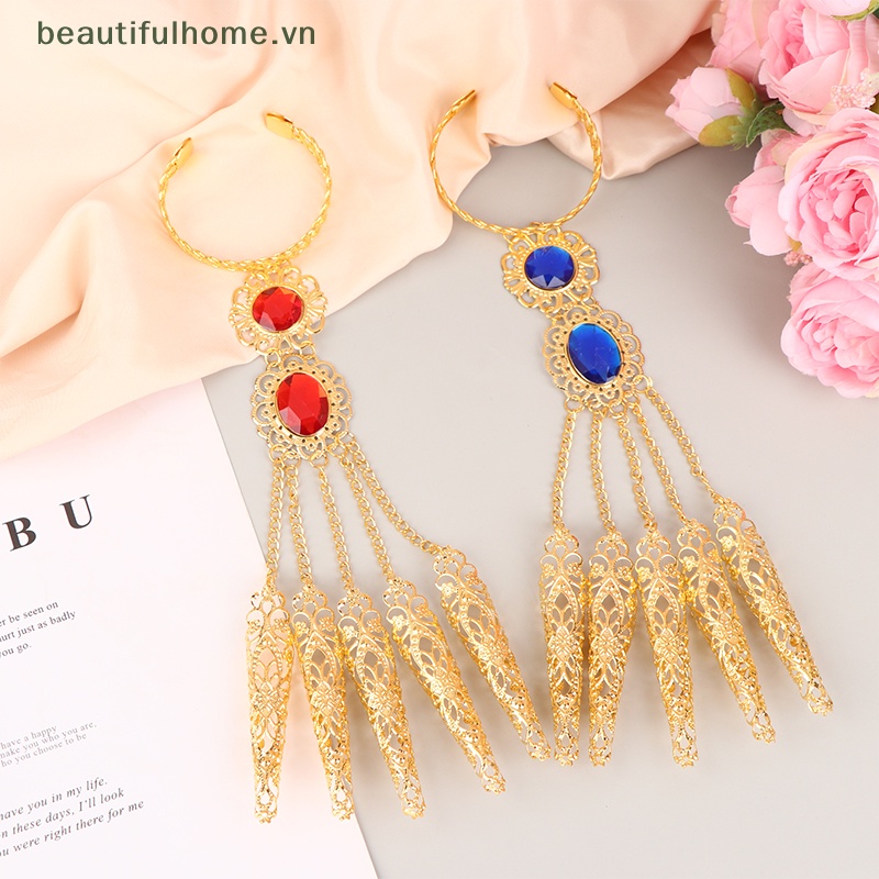 [beautifulhome] Vòng Tay Giả Pha Lê Xanh Dương Đỏ Dáng Dài Cổ Điển Trang Sức Làm Đẹp Cho Nữ