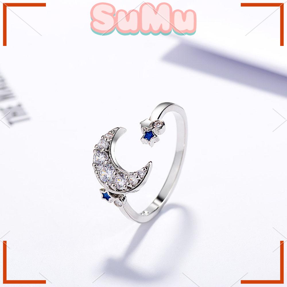 Nhẫn Hình Ngôi Sao / Mặt Trăng Màu Xanh Dương Tinh Tế Thời Trang Cho Nữ