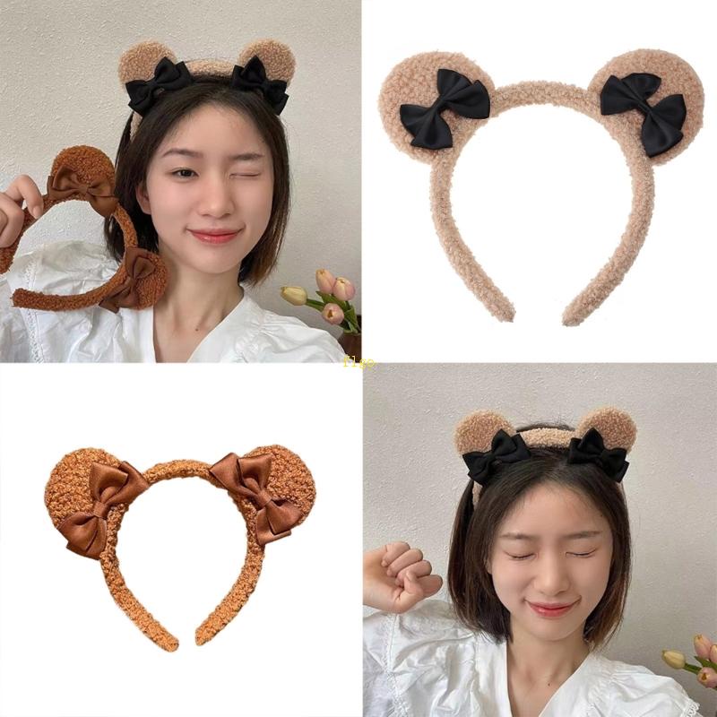 Flgo Băng Đô Cài Tóc Lông Xù Chống Trượt Hình Động Vật Hoạt Hình Đáng Yêu