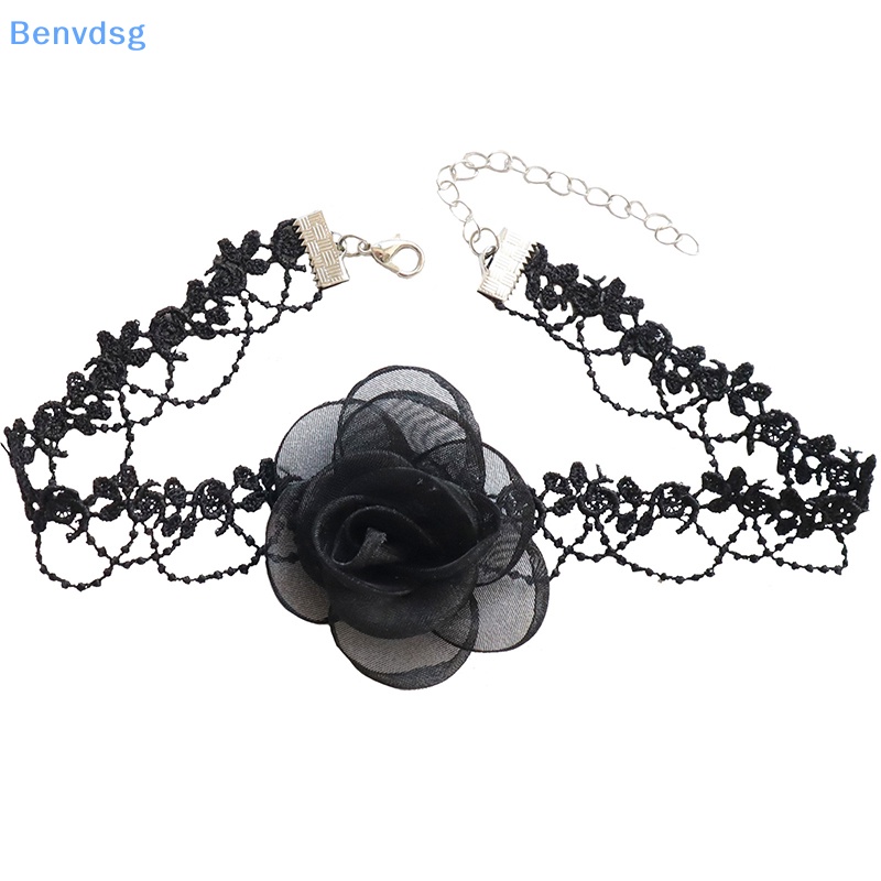 Benvdsg > Vòng Cổ Choker Ren Dài Đính Hoa Trà Đen Phong Cách Gothic Cổ Điển Quyến Rũ Cho Nữ well