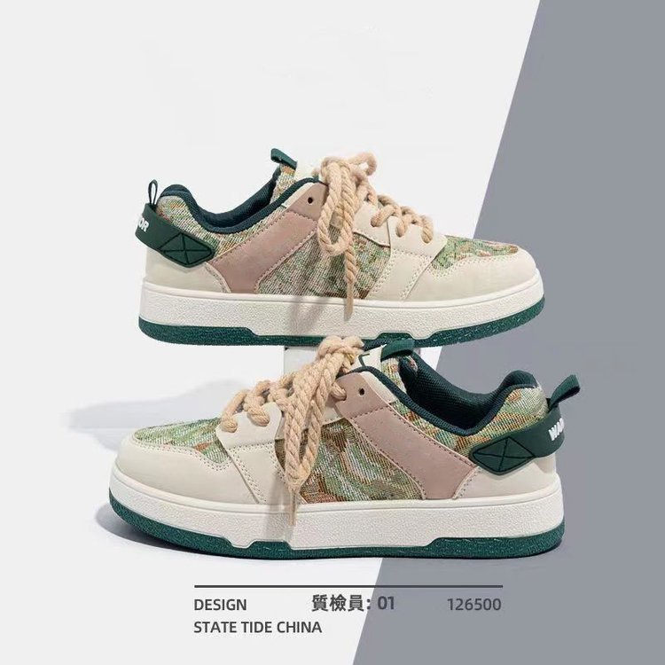 Giày Thể Thao Đế Cao Su Mềm Màu Hồng Và Xanh Lá Phong Cách Retro Dành Cho Nữ