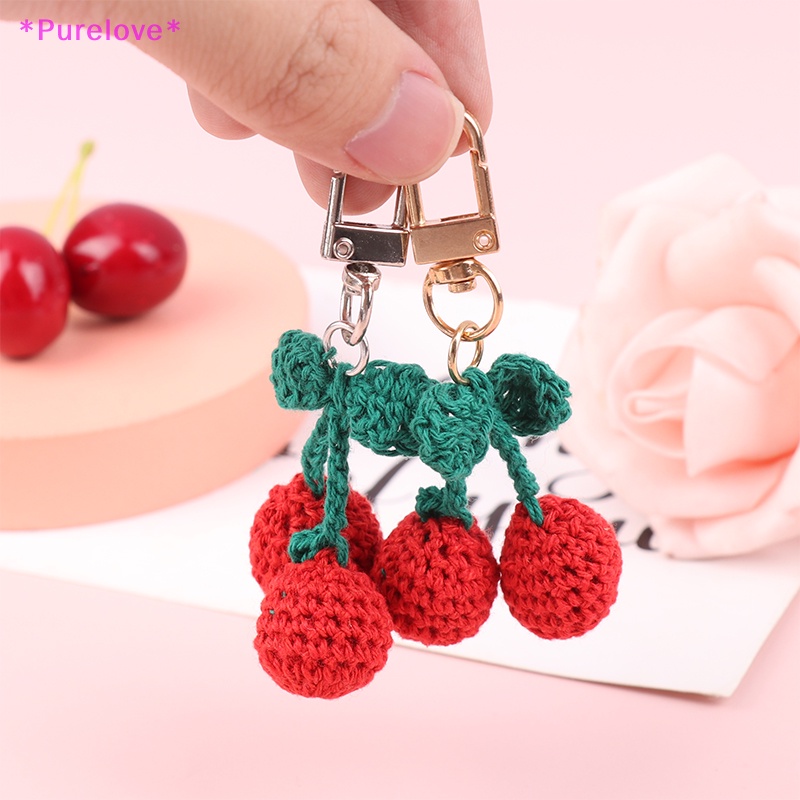 Móc Chìa Khóa Xe Hơi Dệt Kim Thủ Công Hình Quả Cherry Dễ Thương Dành Cho Nữ Mới