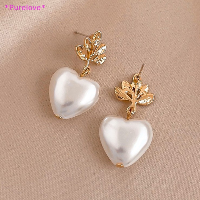 Purelove &gt; Khuyên Tai Thiết Kế Đơn Giản Và Thời Trang Đa Năng Hình Trái Tim Lá Đào Và Lá Đào Thời Trang Cao Cấp Mới