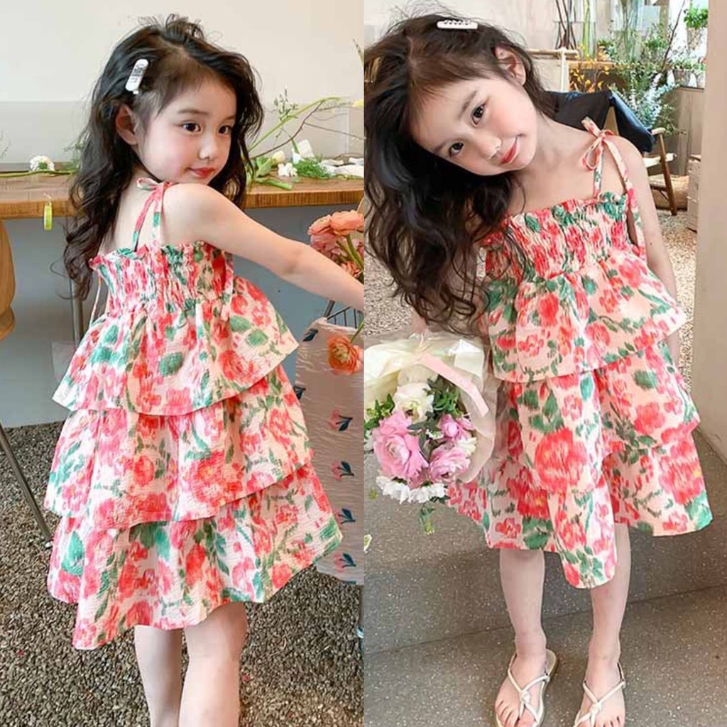 Hàng Có Sẵn Đầm Hai Dây In Hoa Phong Cách Phương Tây Dễ Thương Mùa Hè Cho Bé Gái