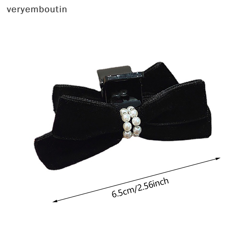 Kẹp Tóc Hình Nơ Đính Ngọc Trai Giả Bằng Nhung Phong Cách Pháp Cổ Điển Thanh Lịch Dành Cho Nữ