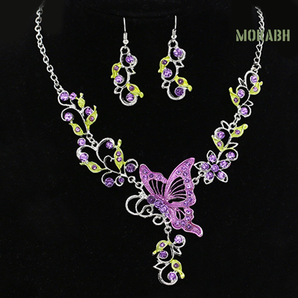 Bộ Vòng cổ + Bông Tai Hình Hoa &amp; Bướm Cổ Điển Cho Nữ