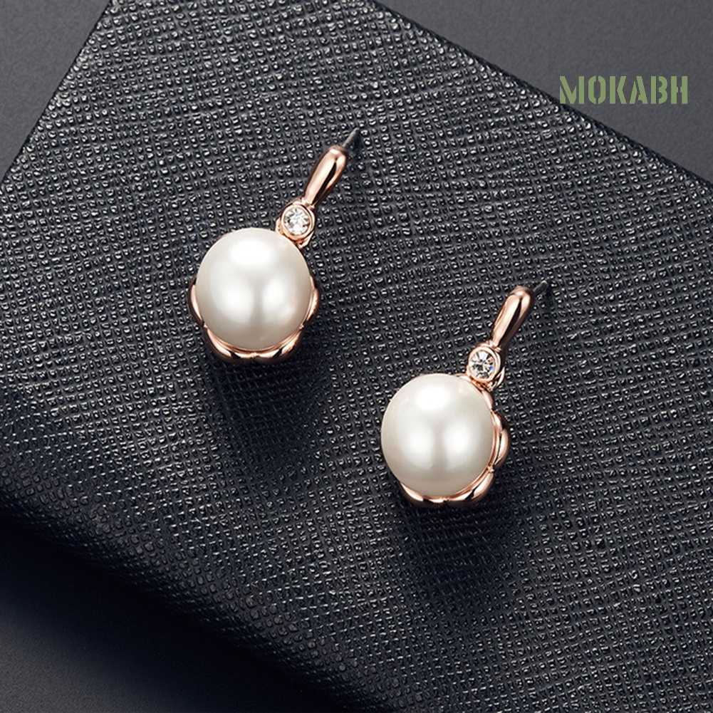 Bộ Vòng cổ + Bông Tai Đính Đá &amp; Ngọc Trai Nhân Tạo Hình Tròn Cho Nữ