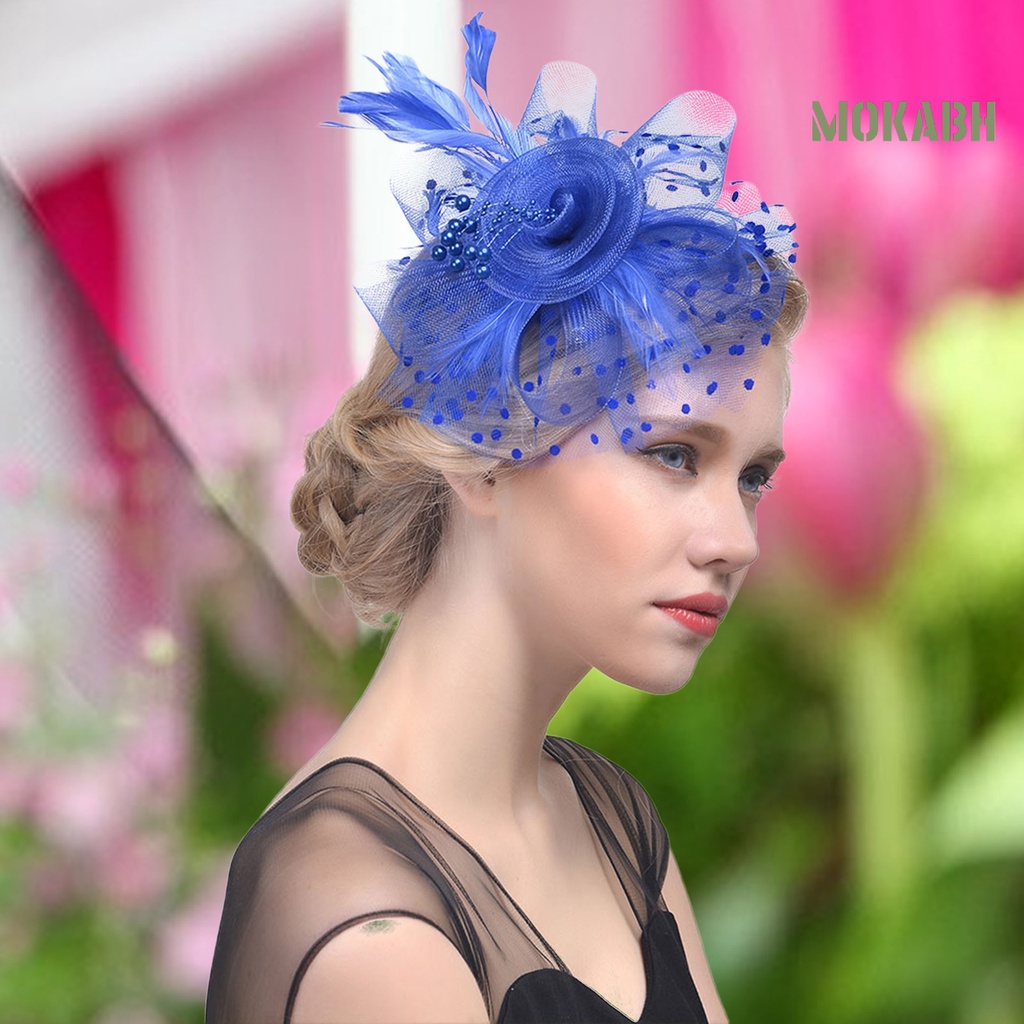 [Mokabh] Kẹp Tóc Trang Trí Hình Hoa / Chấm Bi / Mũ Lưới Bằng Kim Loại Đính Ngọc Trai Giả Cho Tiệc Tùng