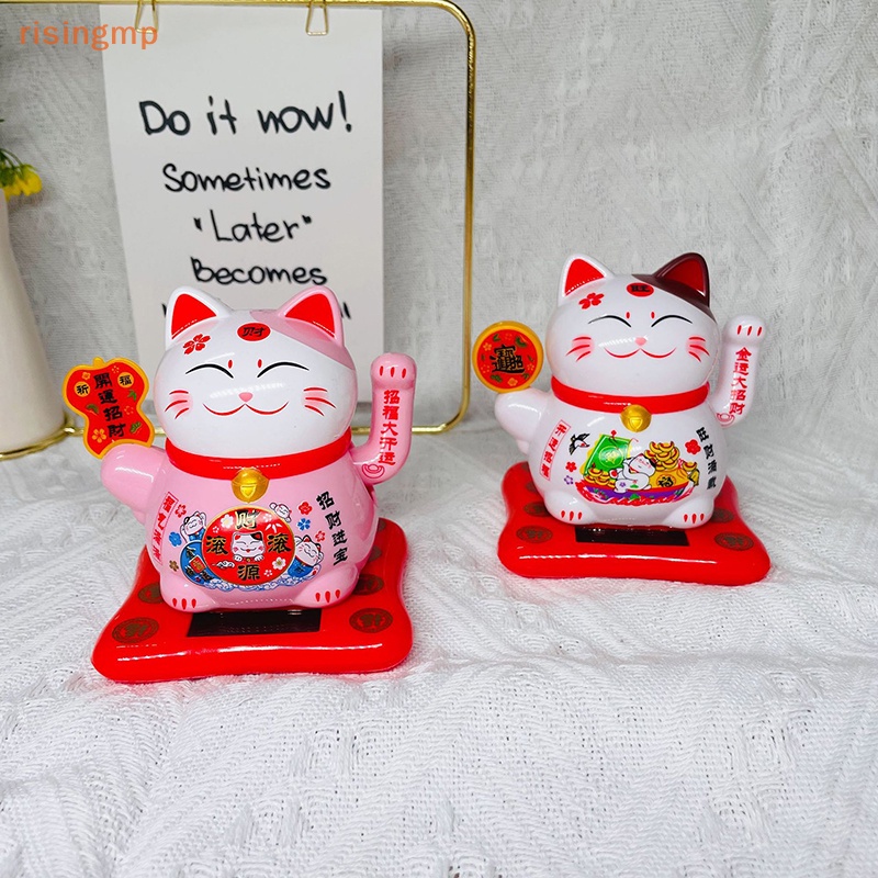 [risingmp] Tượng Mèo May Mắn Hoạt Hình Sử Dụng Năng Lượng Mặt Trời Trang Trí Bảng Điều Khiể