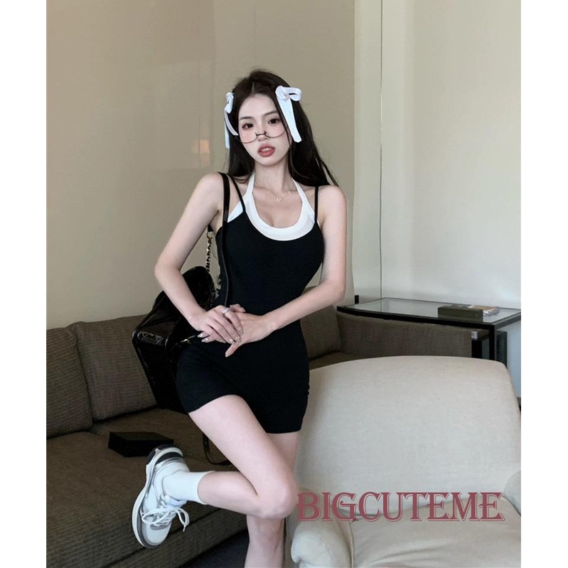 Bộ Áo Liền Quần Sát Nách Màu Đen Thời Trang Mùa Hè Cho Nữ