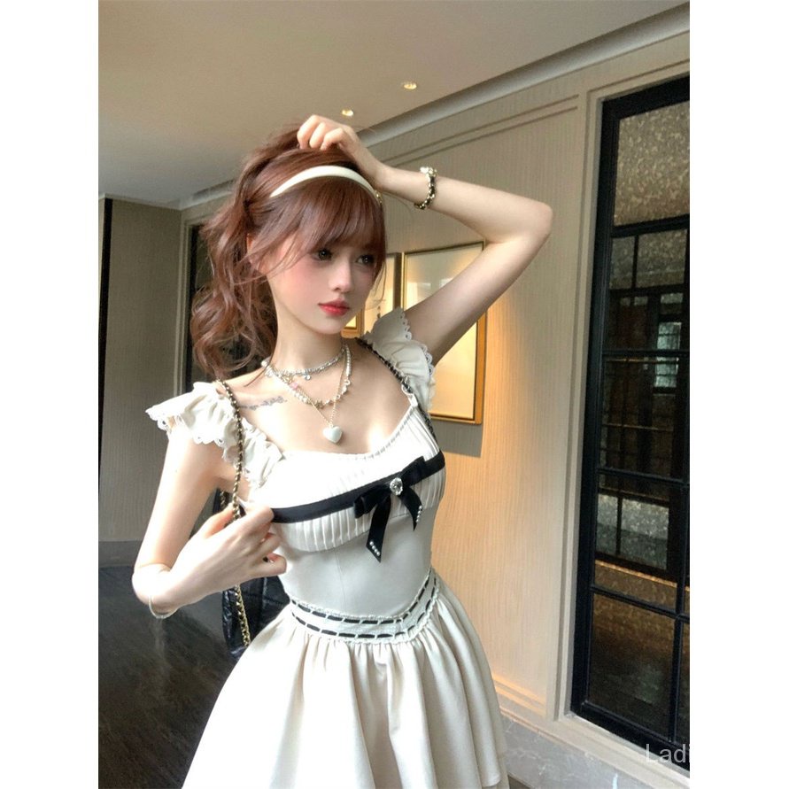 Đầm Ngắn Chữ a Hai Dây Eo Cao Ôm Dáng Thời Trang Mùa Hè Kiểu Pháp Dành Cho Mẹ Và Con Gái