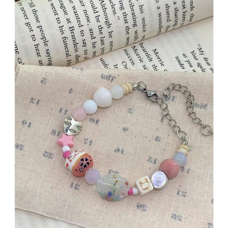 Vòng Tay Chuỗi Hạt Thiết Kế Mèo May Mắn Hoạt Hình Dễ Thương Ngọt Ngào Dễ Phối Đồ niche Cho Nữ