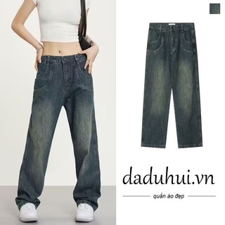 Daduhui New American Ins Retro Washed Jeans WOMEN'S Niche High Waist Wide Leg Pants Large Size Trousers