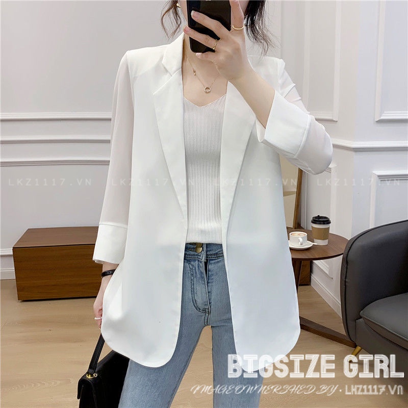 Áo vest blazer voan Bigsize khoác nữ tay dài có cổ mỏng mùa thu Phong cách Hàn Quốc Thời Trang cá tính xinh đẹp cho người mập béo nữ