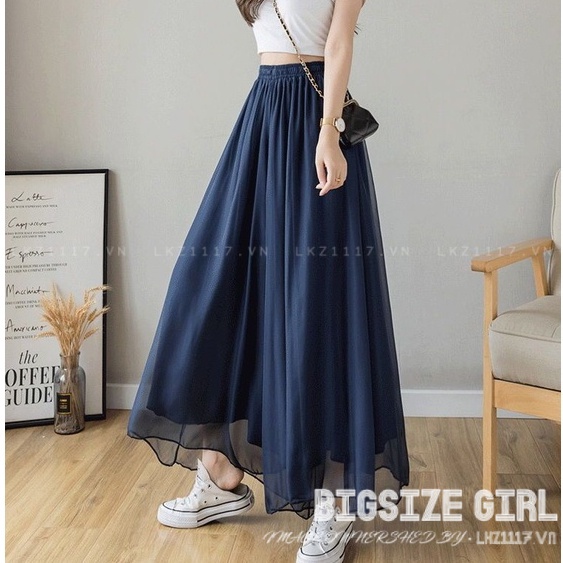 chân váy voan Bigsize chân váy nữ dài qua gối lưng cao voan trơn mùa hè Phong cách Hàn Quốc Thời Trang đẹp