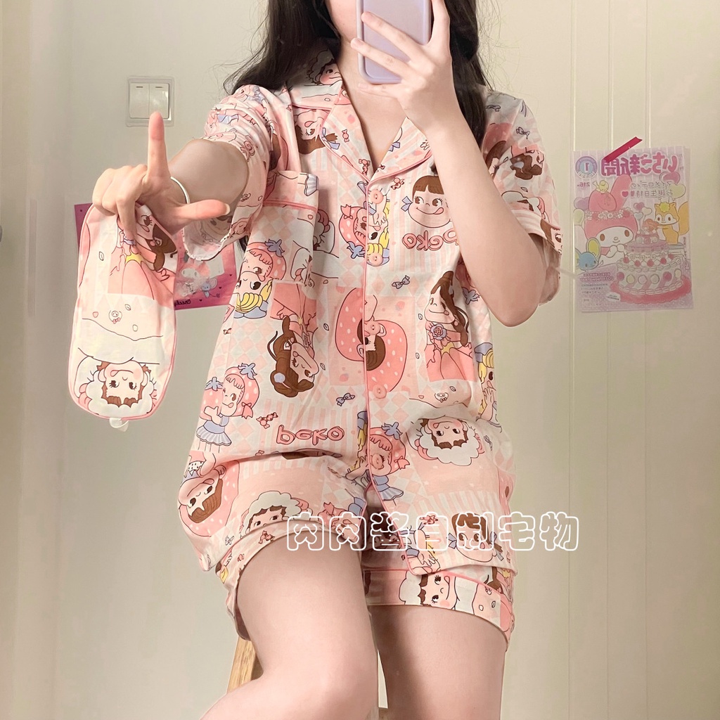 Bộ Đồ Ngủ Tay Ngắn Chất Cotton Họa Tiết Hoạt Hình Phong Cách Nhật Bản Thời Trang Mùa Hè Xinh Xắn Cho Nữ